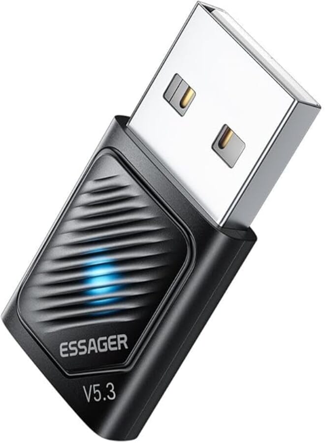 ESSAGER Bluetooth 5.3 USB Wireless Adapter Dongle for PC Laptop 20M Long Range Receiver, Support Connect 5 Multiple Devices Simultaneously